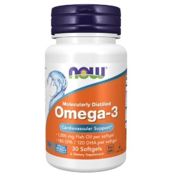 Жирные кислоты (Омега жиры) NOW Omega-3 1000 мг  (30 капс)